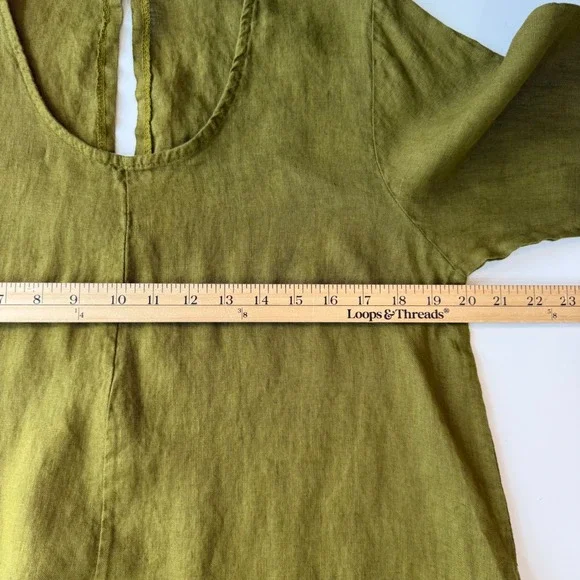 Puro Lino Italian Linen Wide Leg Jumpsuit Olive Green M Relaxed Lagenlook - Picture 12 of 15